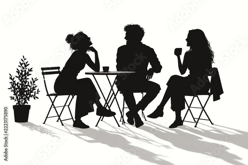 Friends enjoying a conversation at an outdoor cafe