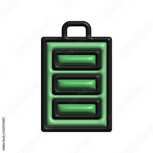 3D render of a full battery charge icon on a transparent background