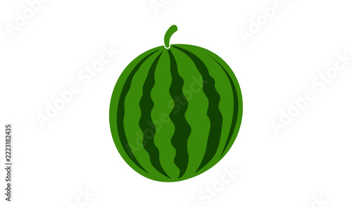 Whole Watermelon Vector Illustration Green Striped Fruit Icon