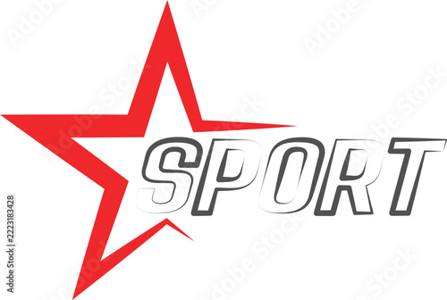 Red Star Sports Logo with Bold Outline Typography, Dynamic Athletic Emblem Vector Design