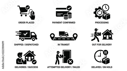 Delivery status icons for tracking packages.