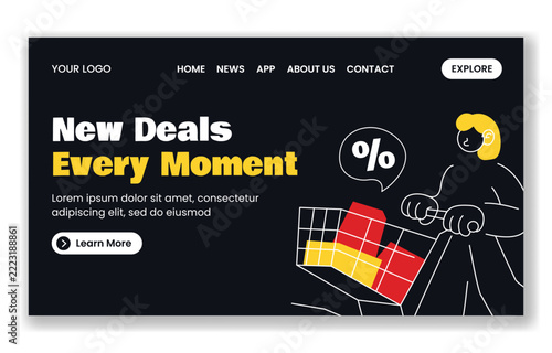 Black Friday Social Media Landing Page Flat Cartoon Template