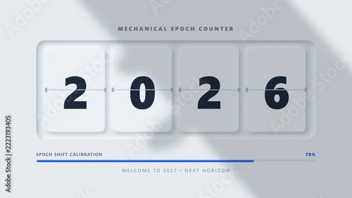 Sleek Neumorphic Mechanical Epoch Counter Displaying Future Year Progression Towards Two Thousand Twenty-Seven.