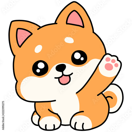 Cute Shiba Inu dog waving hello