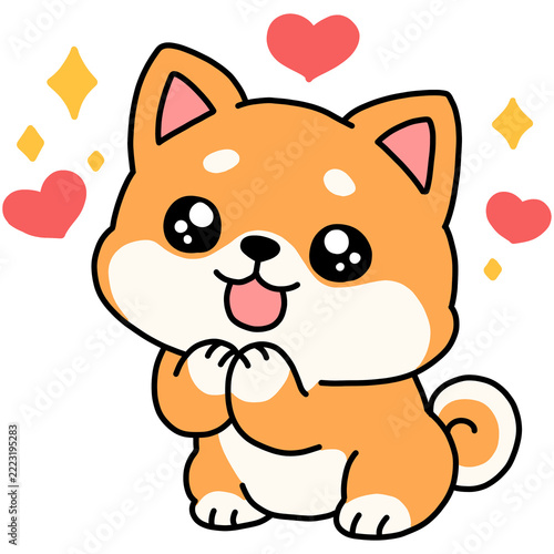 Cute Shiba Inu dog with hearts and sparkling eyes