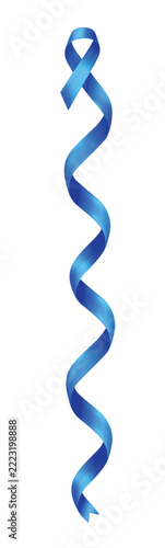 A blue prostate cancer awareness ribbon extending in a graceful, flowing wave across a white background. Suitable for healthcare, awareness campaigns, presentations, websites, and promotional material
