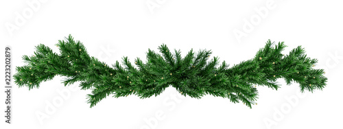 Green pine tree branches christmas garland isolated on transparent background