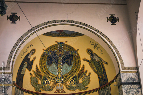 View Of Gold Apse Mosaic Inside Basilica Of Sant Anselmo On Aventine Hill In Rome