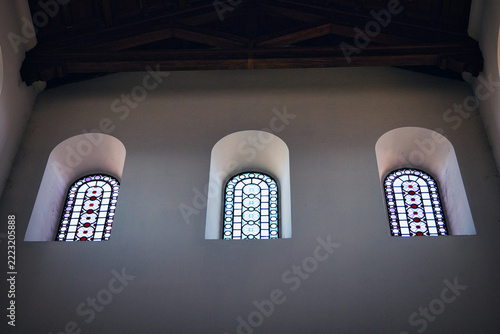 View Of Three Neo Gothic Lancet Windows Inside Modern Church