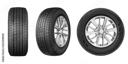 Car tire and wheel , truck tire , pick up tire photo set isolated on white background.