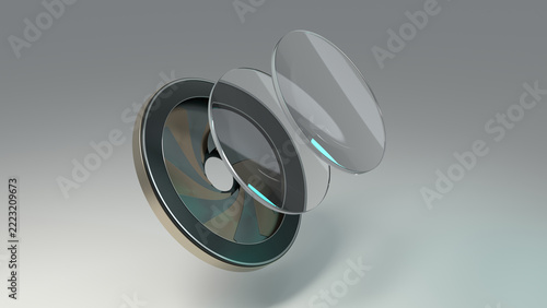 Optical lens group aperture 3D rendering technology concept illustration
