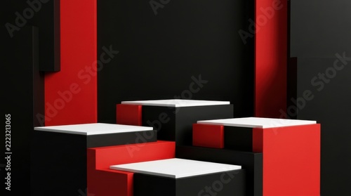 Modern red and white tiered seating arrangement