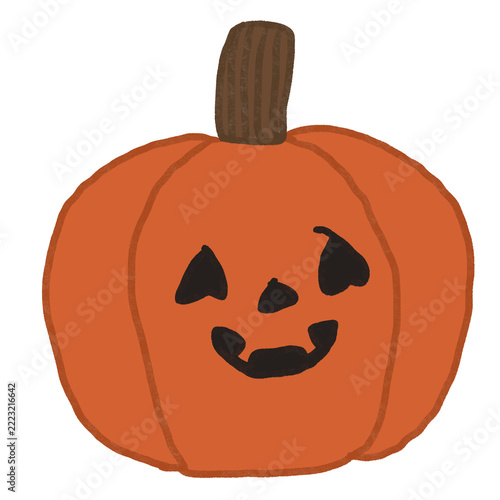 Cute smiling jack-o-lantern pumpkin illustration for Halloween. Hand drawn retro friendly pumpkin character isolated
