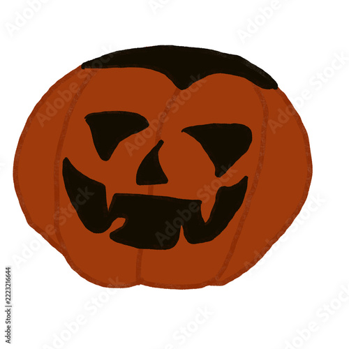 Scary evil jack-o-lantern pumpkin illustration for Halloween. Hand drawn retro creepy pumpkin character with wicked smile isolated