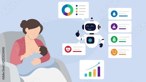AI Breastfeeding Assistant for Postpartum Care, Baby Growth Analytics, and Mother Health Tracking cartoon animation