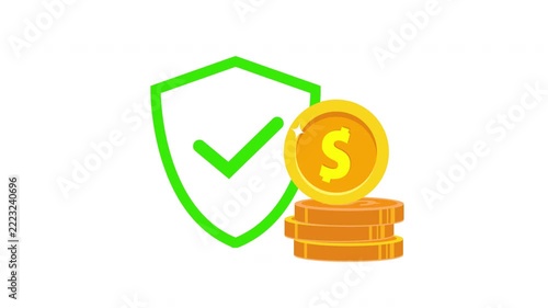 Financial Security and Savings Concept with Protective Shield, Checkmark and Gold Coins