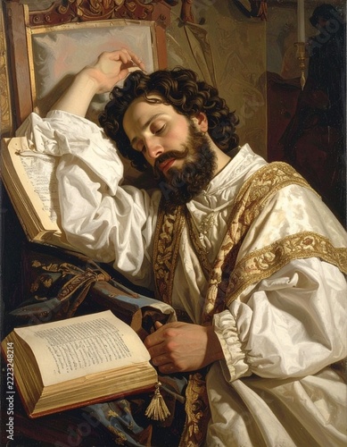 
The man fell asleep while reading a book
