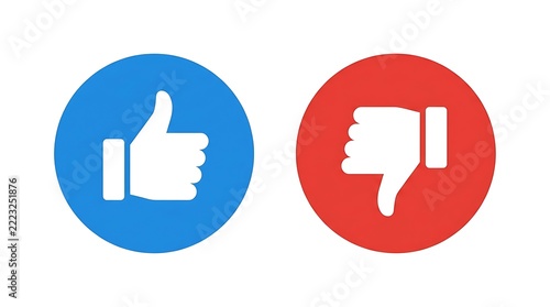 Blue thumbs up and red thumbs down icons for social media likes and dislikes communication.