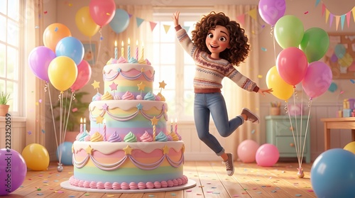 Happy Birthday Cake Reaction, Joyful Celebration with Colorful Birthday Cake