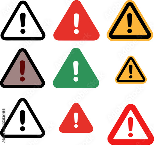 Warning alert triangle icon set exclamation mark hazard danger symbols vector