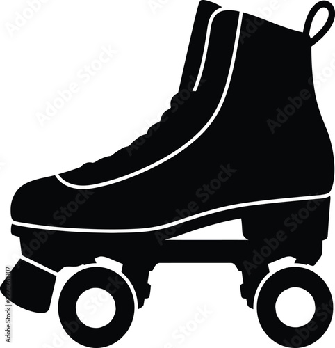 Simple black silhouette icon of a classic four wheel roller skate