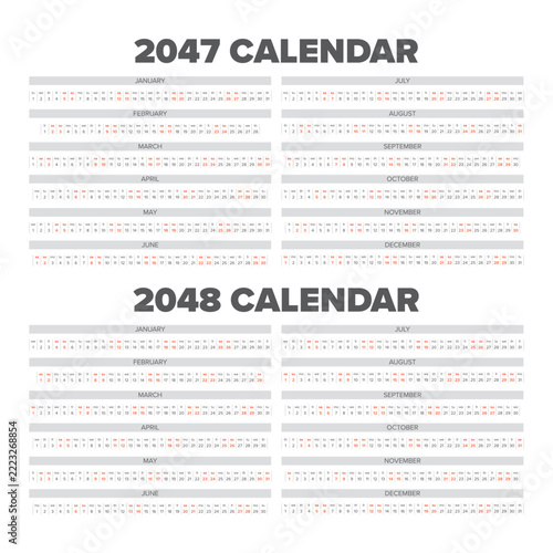 2047 and 2048 Linear Annual Calendar Set
