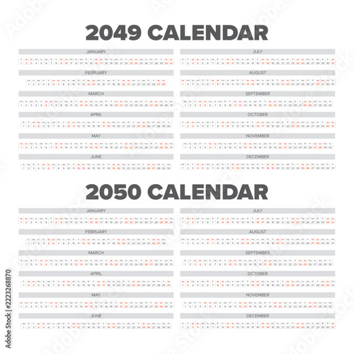 2049 and 2050 Linear Yearly Calendar Templates