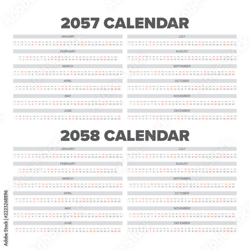 2057 and 2058 Linear Annual Calendar Set