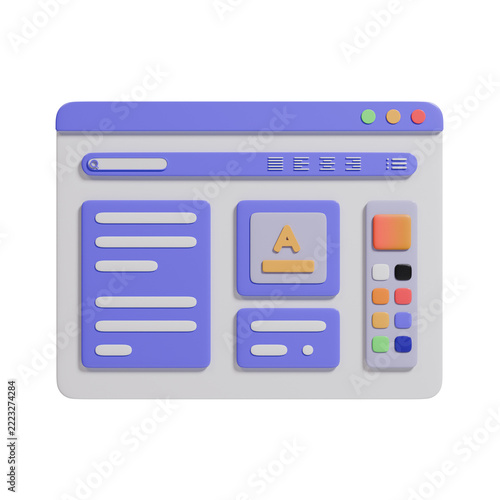 3D Render of Window User Interface Layout