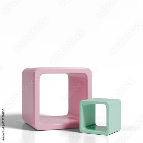 3D Render Turquoise Squares Shape Podium