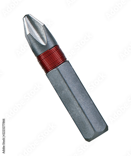 Steel phillips driver bit with red magnetic coil for power drill.