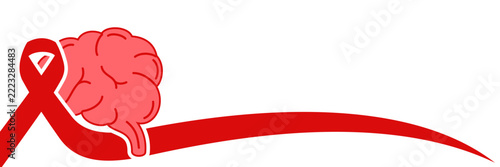 Red Awareness Ribbon and Human Brain Banner Vector Illustration. World Stroke Day Vector Background Template