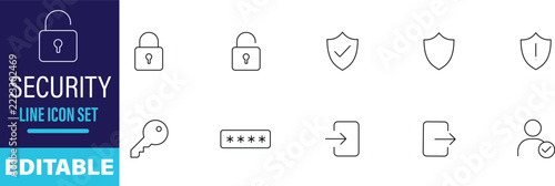 Editable security line icon set for web and mobile applications