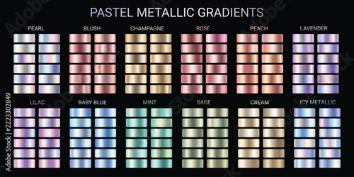 Gradients pack. Pastel colorful shiny gradients set. Vector shades