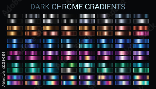Gradients collection. Metallic chrome gradients set. Dark shades