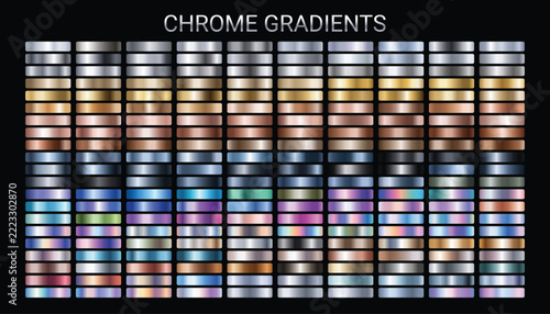 Chrome gradients set. Metallic gradients shiny collection. Chrome effect