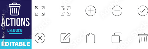 Editable set of thin line action icons for user interface design