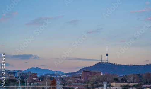 N Seoul Tower skyline view at dusk sunset