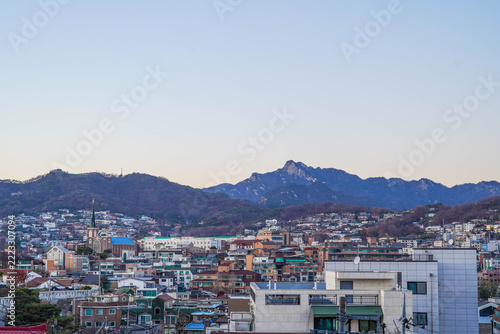 Panoramic view of Seoul with Bukhansan mountains