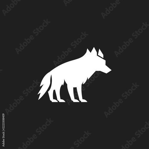 Stylized Geometric White Wolf Silhouette Standing Profile Logo Design