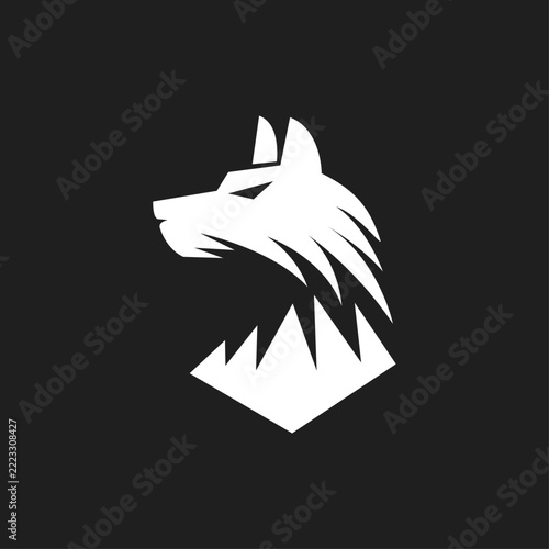 White Wolf Head Logo Design with Sharp Geometric Lines. Modern Stylized Canine Icon for Branding, Gaming, or Sports Mascot.