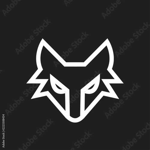 Minimalist White Line Art Fox or Wolf Head Logo Design on Dark Background