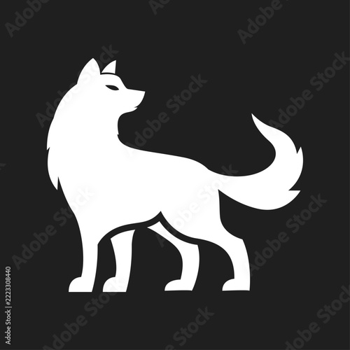 White Wolf Silhouette Standing Logo Icon on Black Background