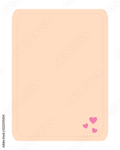 Blank paper note sheet vector illustration with pink hearts and copy space for romantic valentines day love letter