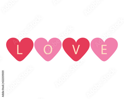 Red and pink hearts vector illustration with LOVE letters text for valentines day romantic banner design