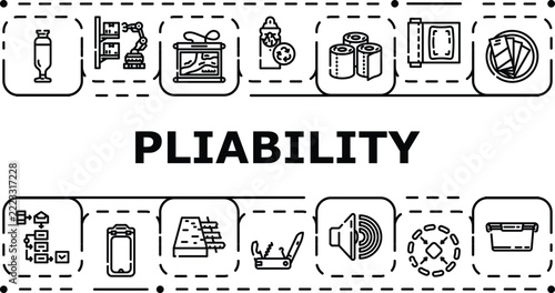 Pliability banner infographic. Malleability softness, suppleness bendability, no flexibility icon vector illustration