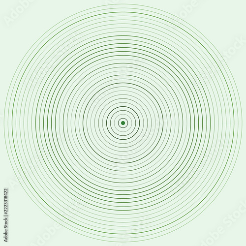 Abstract green concentric circles pattern background vector design with central dot
