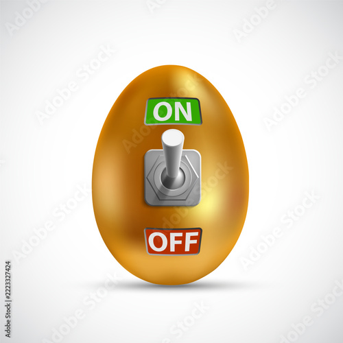 Golden egg with a switch toggle onn, off. Isolated on a white background. Vector illustration.