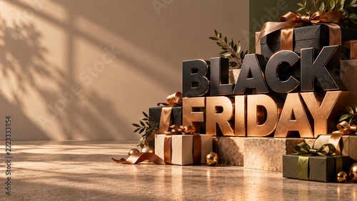 Gold and Black Black Friday Promotional Display with Metallic 3D Lettering