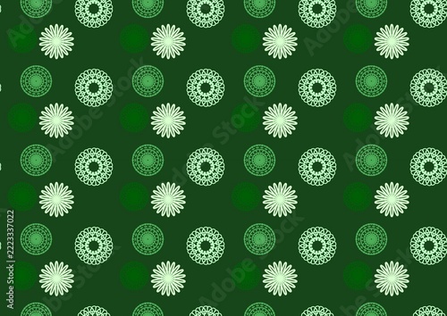 Green Ornamental Floral Mandala Seamless Pattern Background